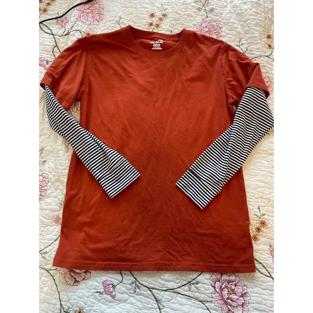 orange and stripe long sleeve top